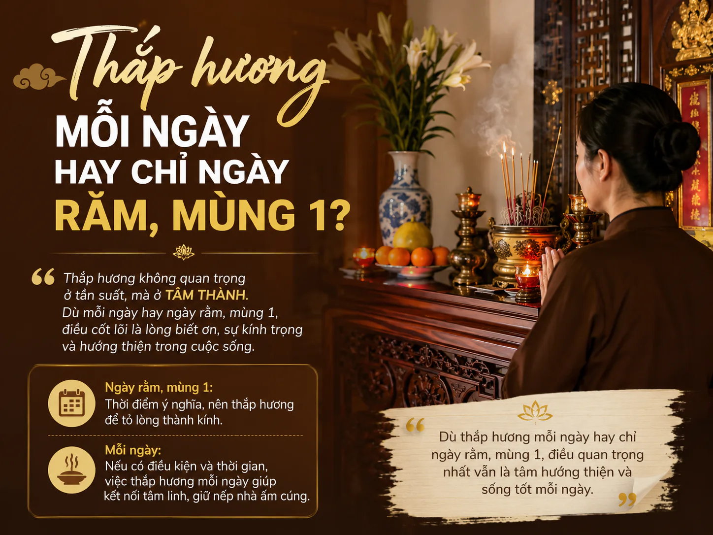 Thắp hương mỗi ngày hay chỉ ngày rằm, mùng 1?