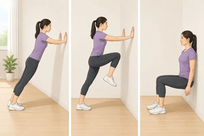 Vòng bụng an toàn cho tuổi 50 với ba bài tập dựa tường